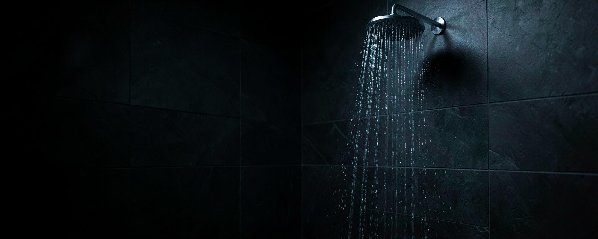 Ducha de lluvia en un baño oscuro y elegante